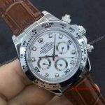 Wholesale Price Copy Rolex Cosmograph Daytona SS White Diamond Leather Watch